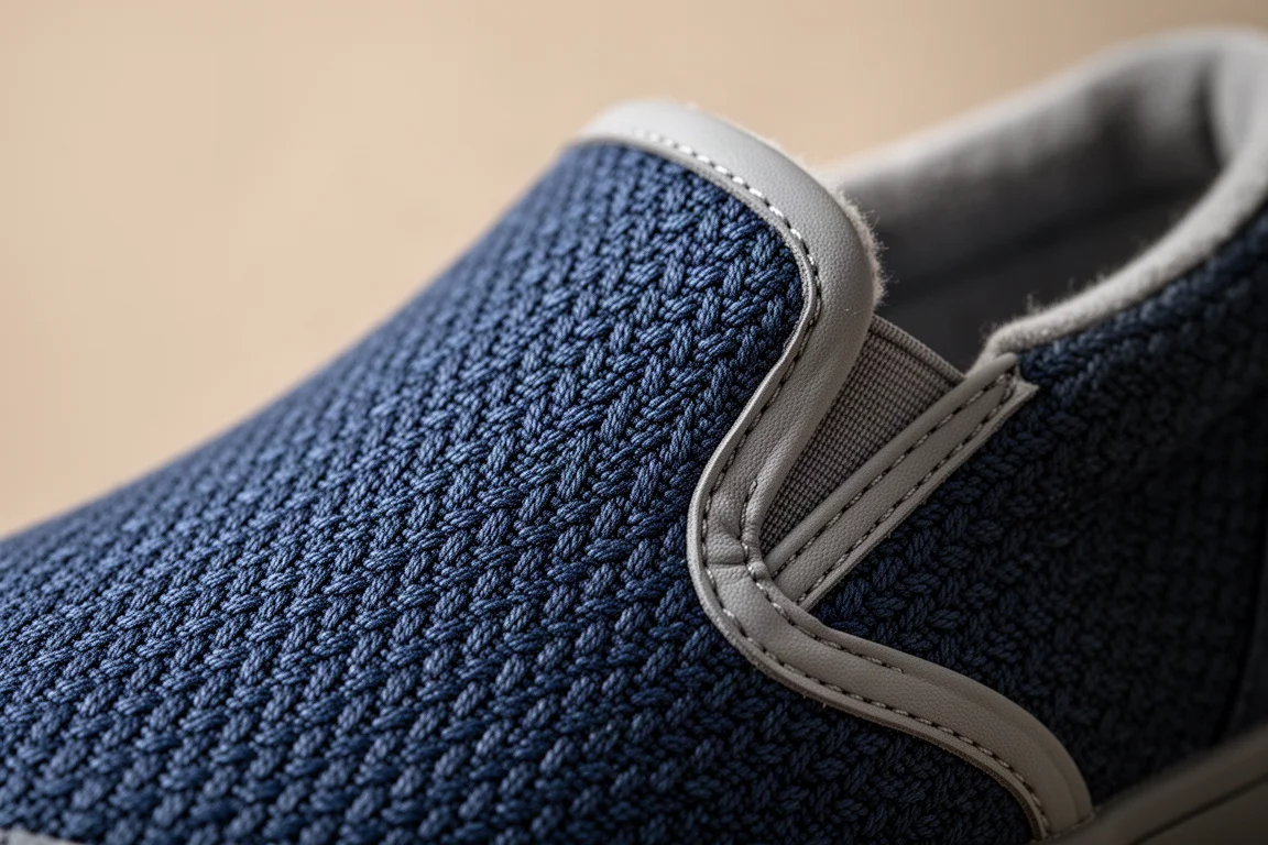Nahaufnahme eines nahtlosen Textil-Obermaterials mit dichter Webstruktur