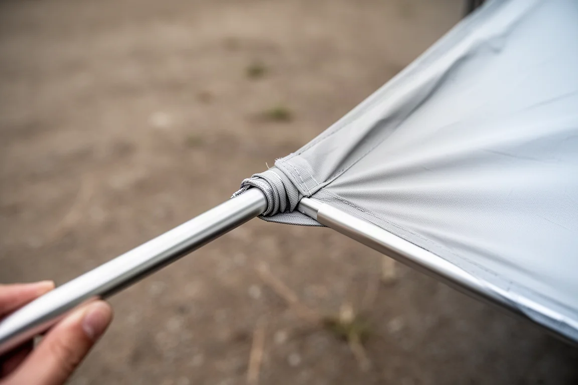 Widok z góry na rozłożony ultralight zestaw biwakowy na betonowej powierzchni