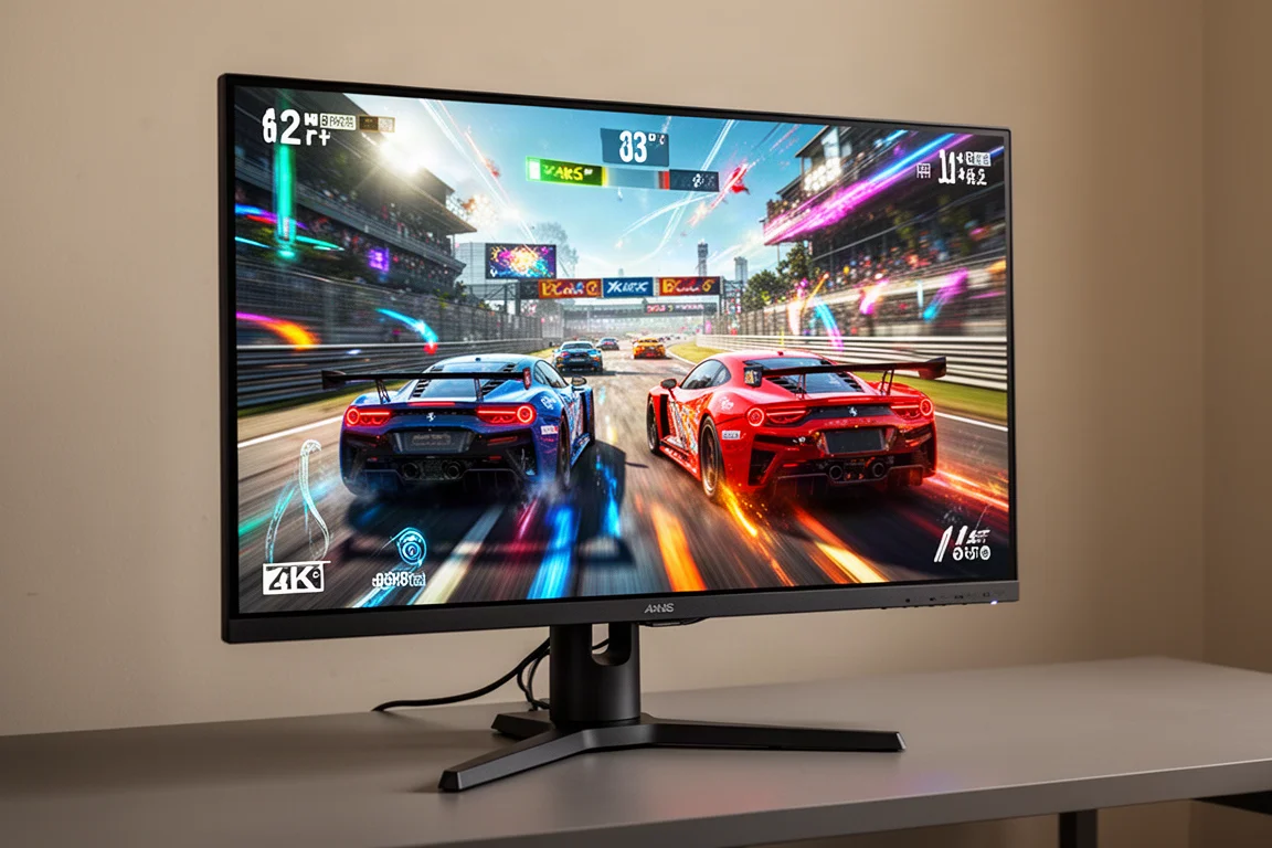 Monitor da gioco che mostra un gioco di corse con una scena HDR luminosa