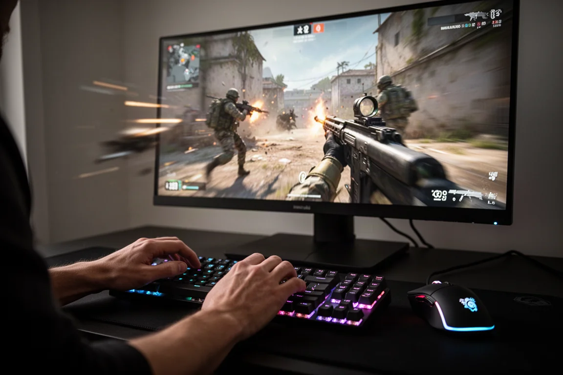 Gamer playing a fast-paced competitive shooter on a 480Hz monitor mode