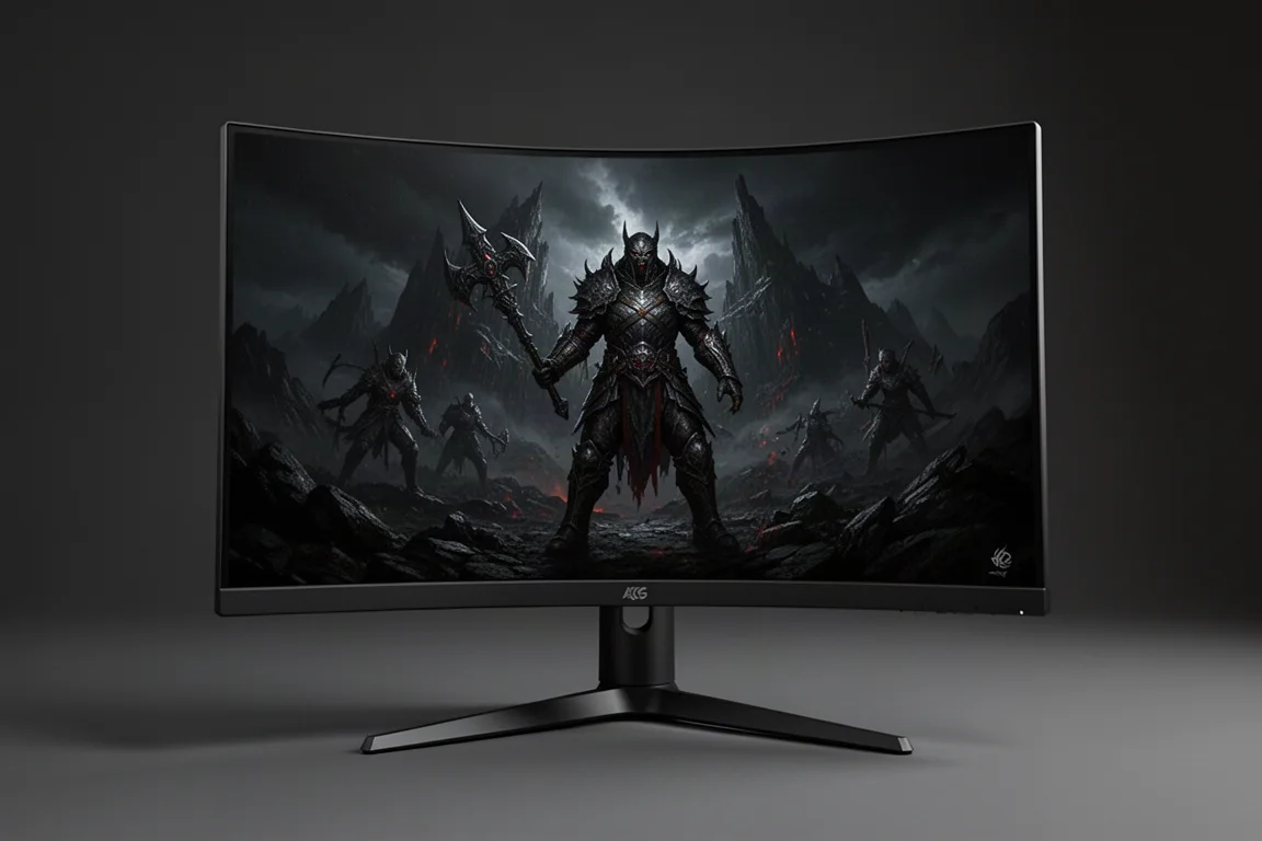 デスクに並ぶ5台のASUS XGシリーズゲーミングモニター。それぞれ異なるゲームシーンを表示している。