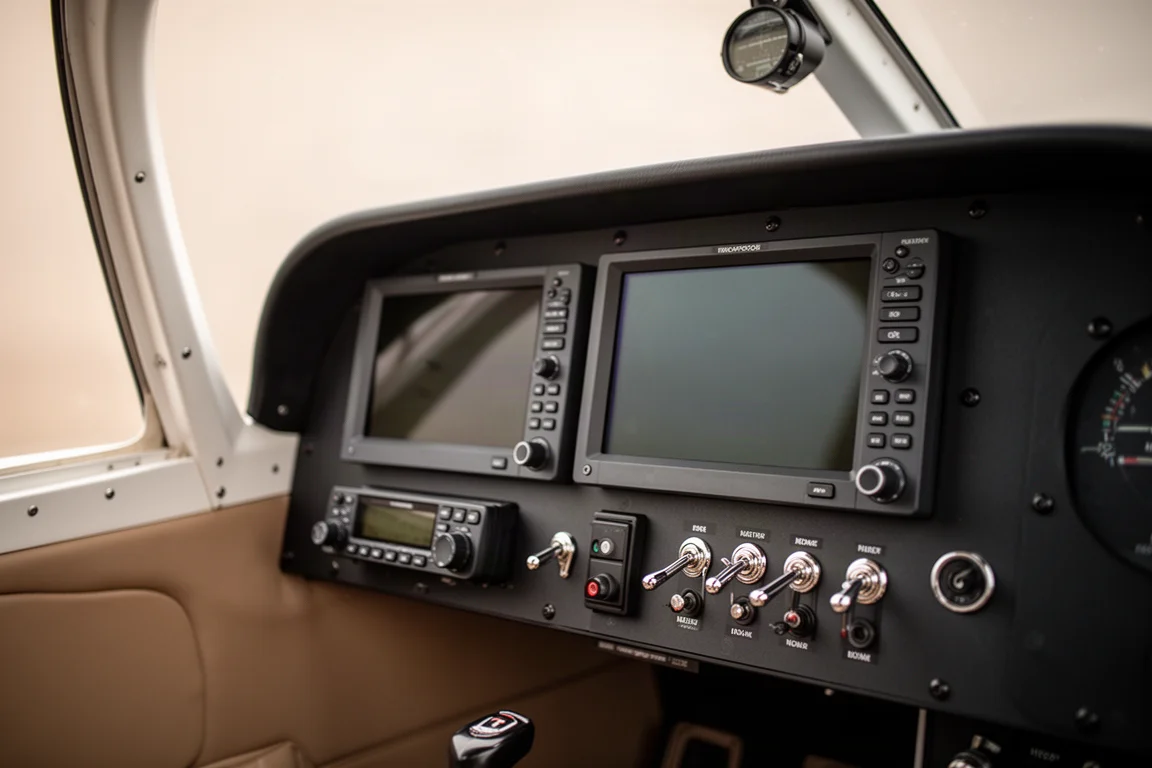 Modern glass cockpit panel with dual screens in a light sport aircraft