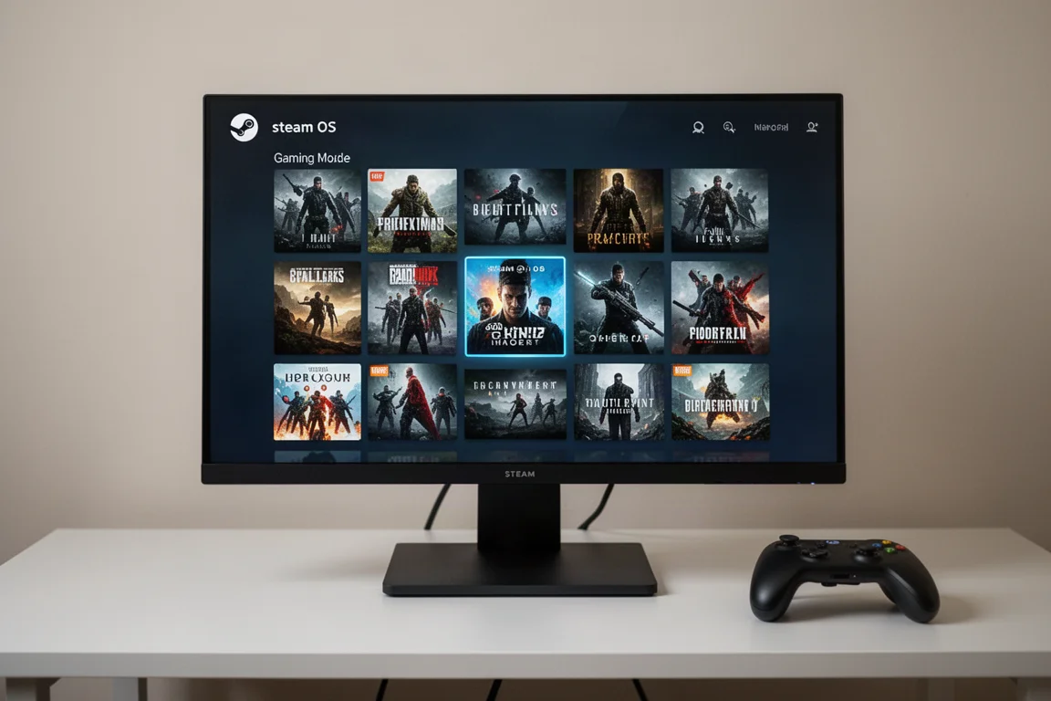 モニターに表示されたSteam OSのゲームモードインターフェース