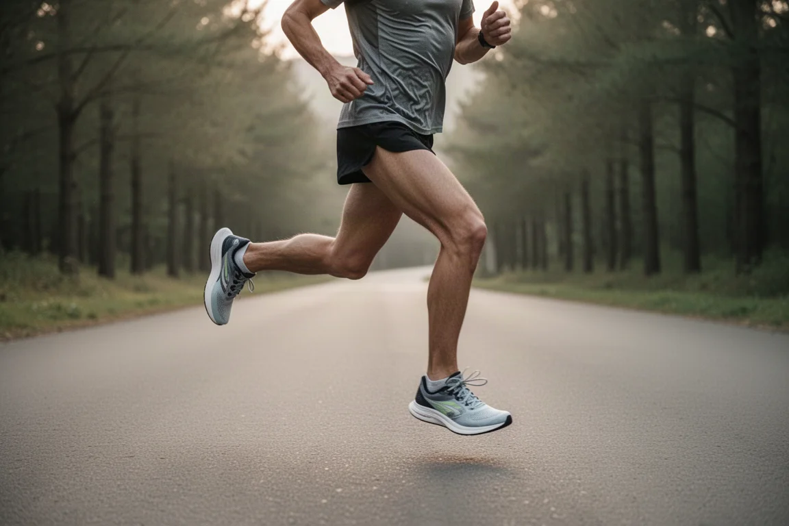 静かな道路でペース走を行うランナーのランニングシーン