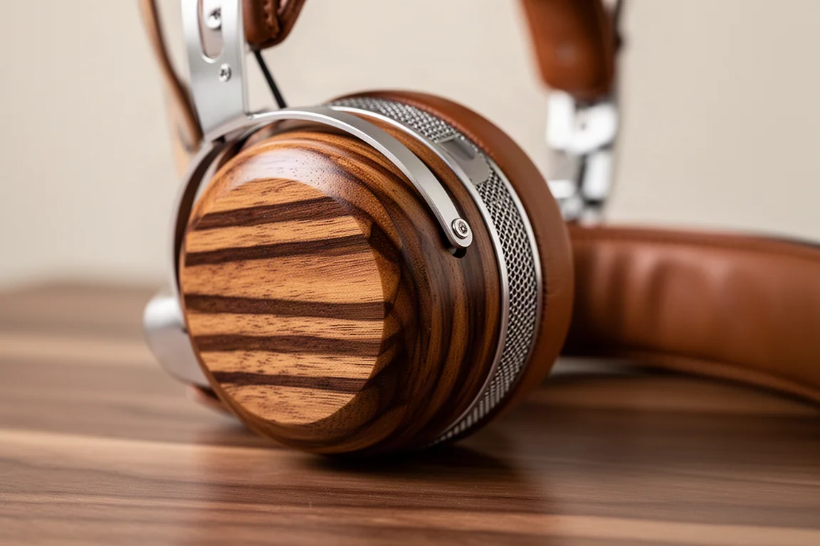 Primo piano di un anello del padiglione in legno duro lucidato con strisce marrone scuro