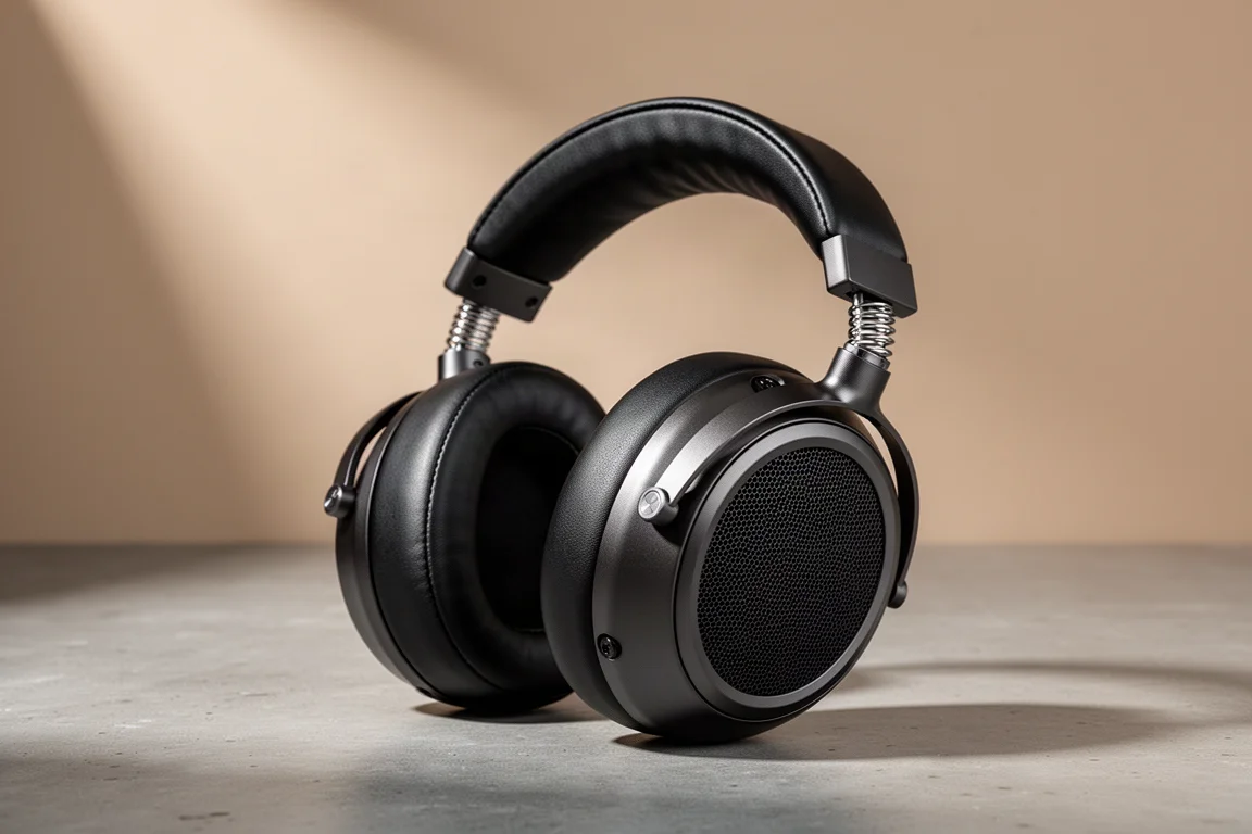 Audeze MM-500 open-back planar magnetic headphone on a matte concrete surface