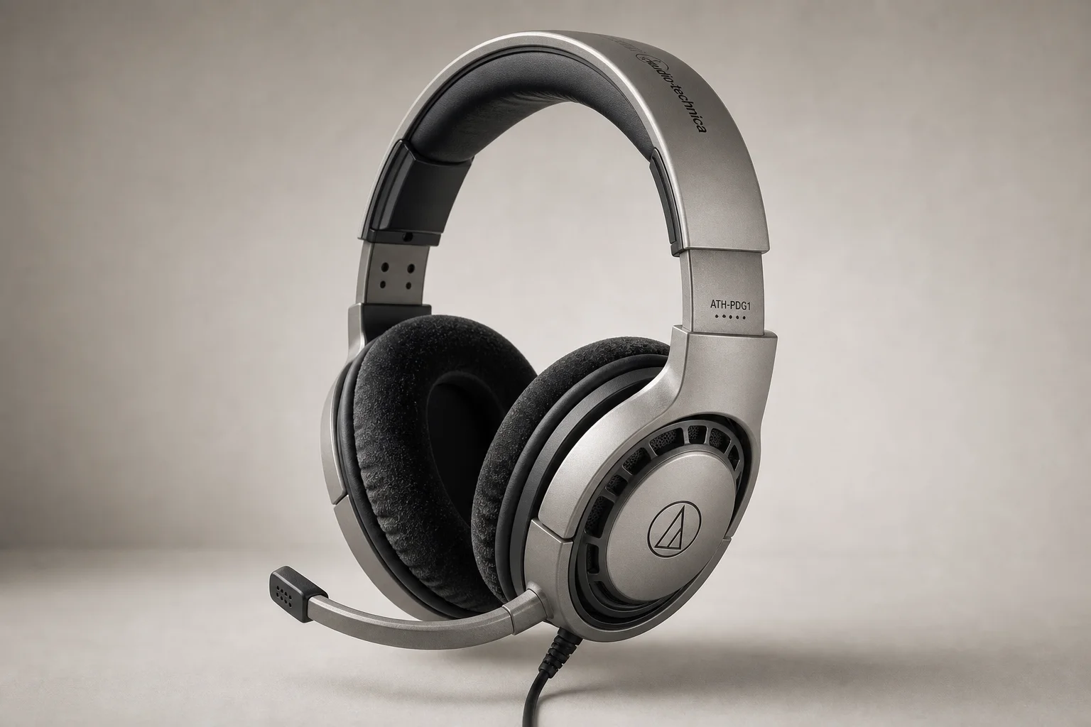 Quatre casques gaming alignés sur une surface en béton