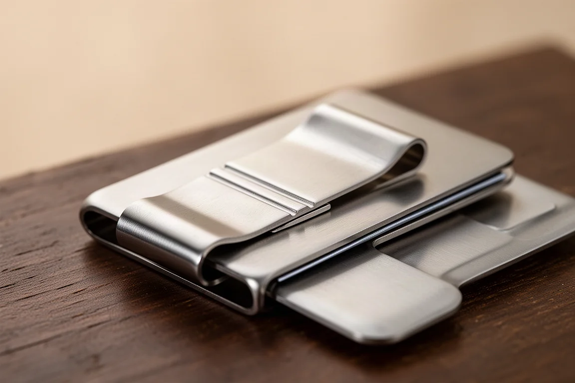 Close-up van de montagesleuven van de money clip die op de achterkant van een portemonnee passen
