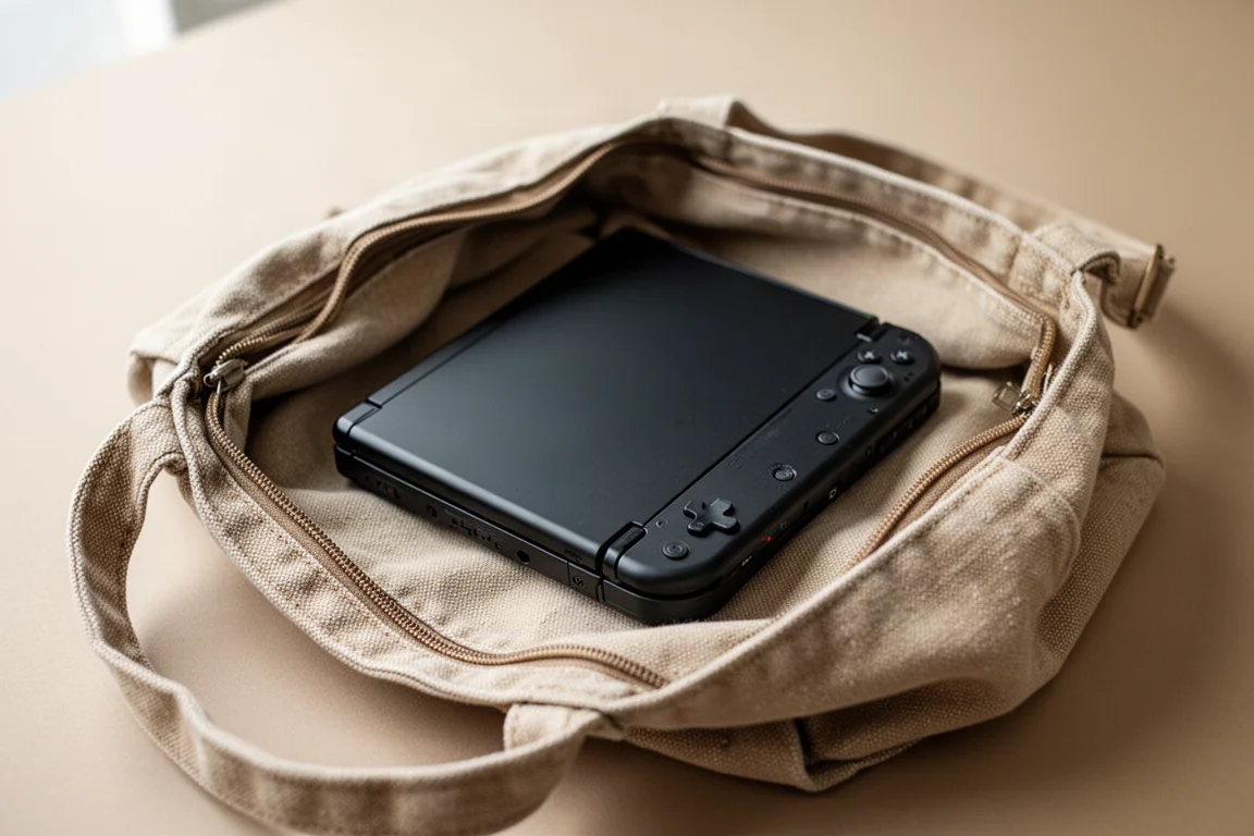Dispositivo portatile chiuso e riposto in una borsa casual per il viaggio