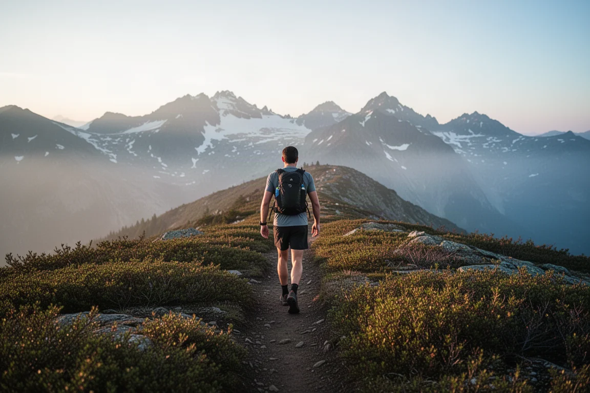 Petite tente une personne montée près d'un ruisseau au crépuscule avec des parois de canyon en arrière-plan