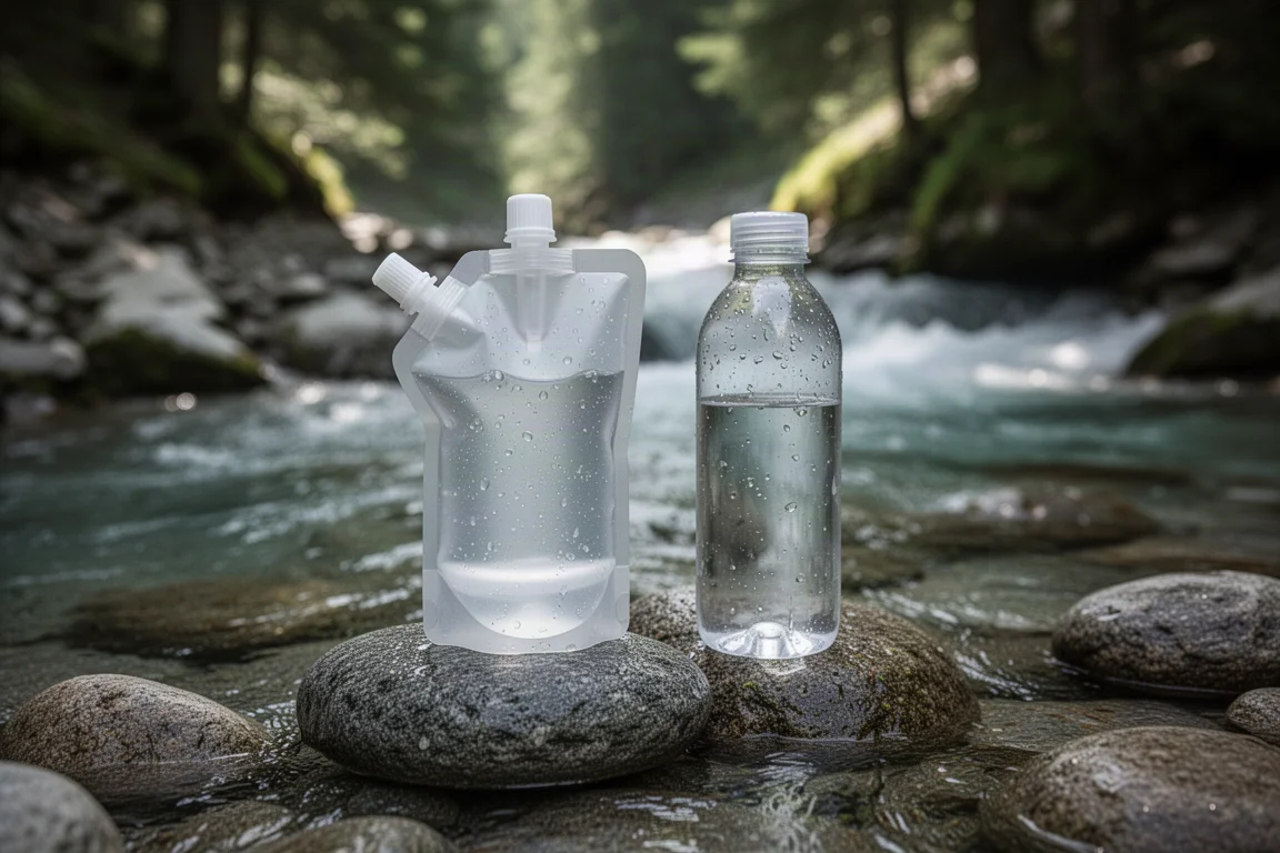在空曠山脊上從背後拍攝的行山者,身穿防曬連帽上衣並拉起帽兜