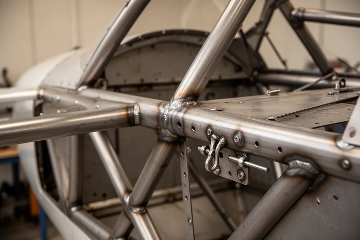 Gros plan sur des trous de rivets percés et de la quincaillerie de qualité aéronautique sur un fuselage