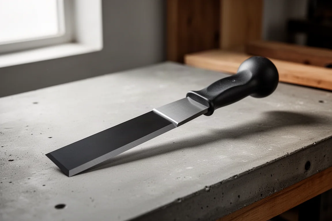 Bahco ergonomic carbide scraper with wide blade on a concrete workbench