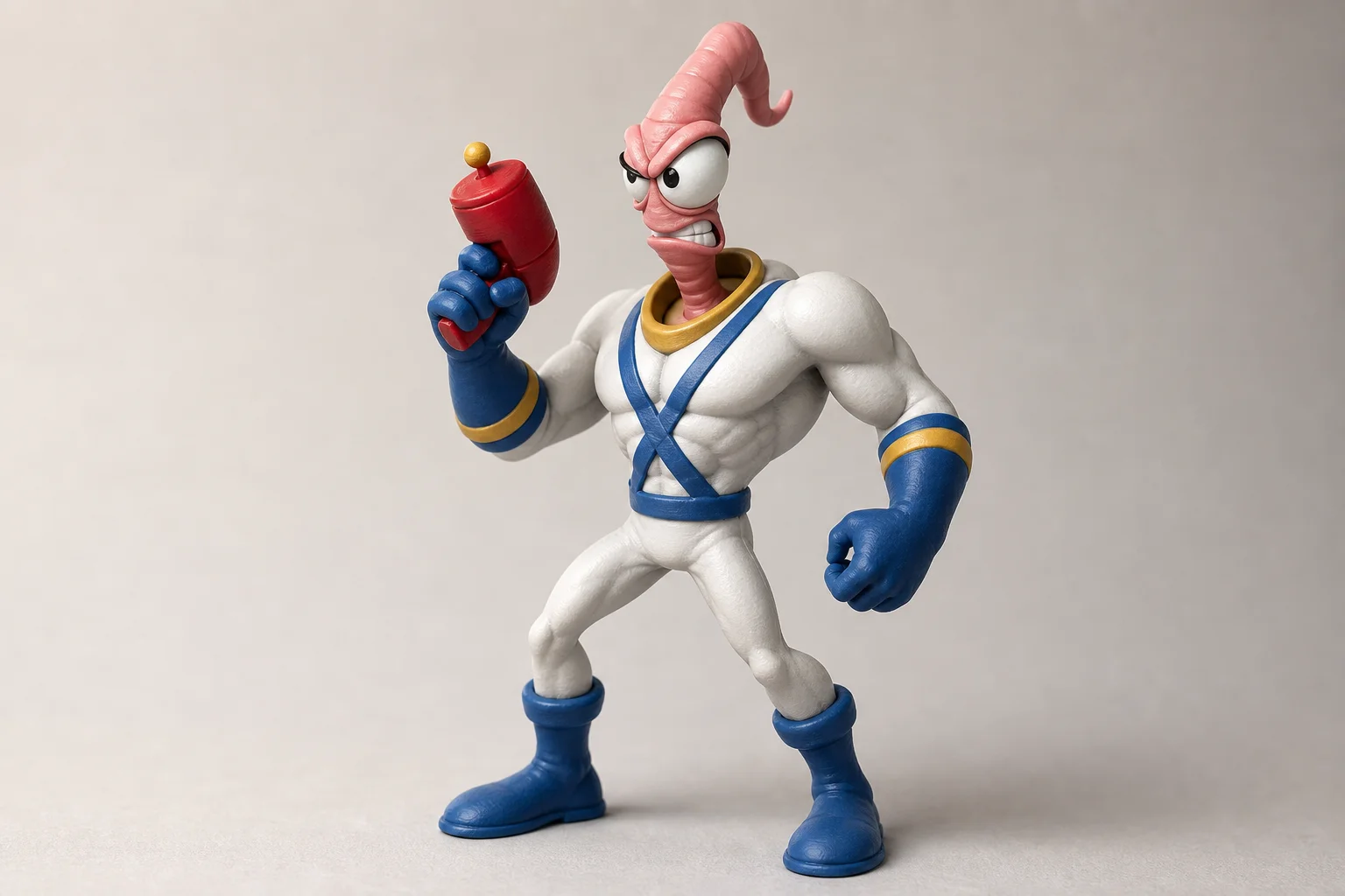 Mehrfarbige 3D-gedruckte Earthworm Jim Figur mit fünf Farben