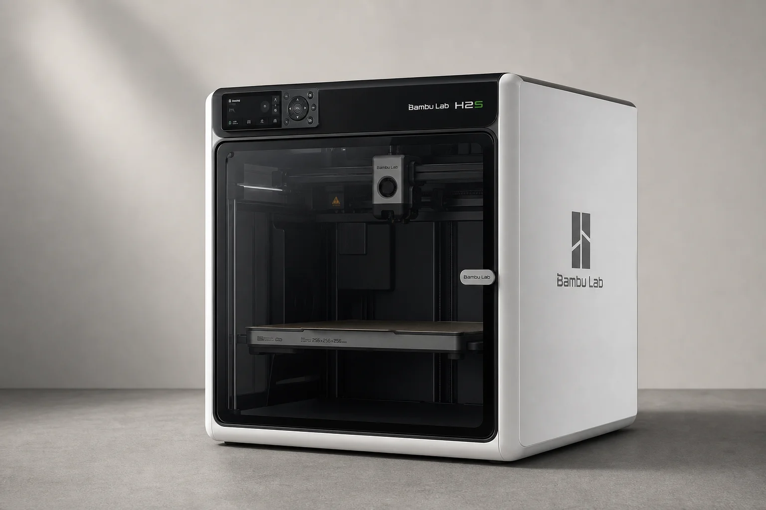 Bambu Lab H2S großformatiger 3D-Drucker auf einer neutralen Oberfläche