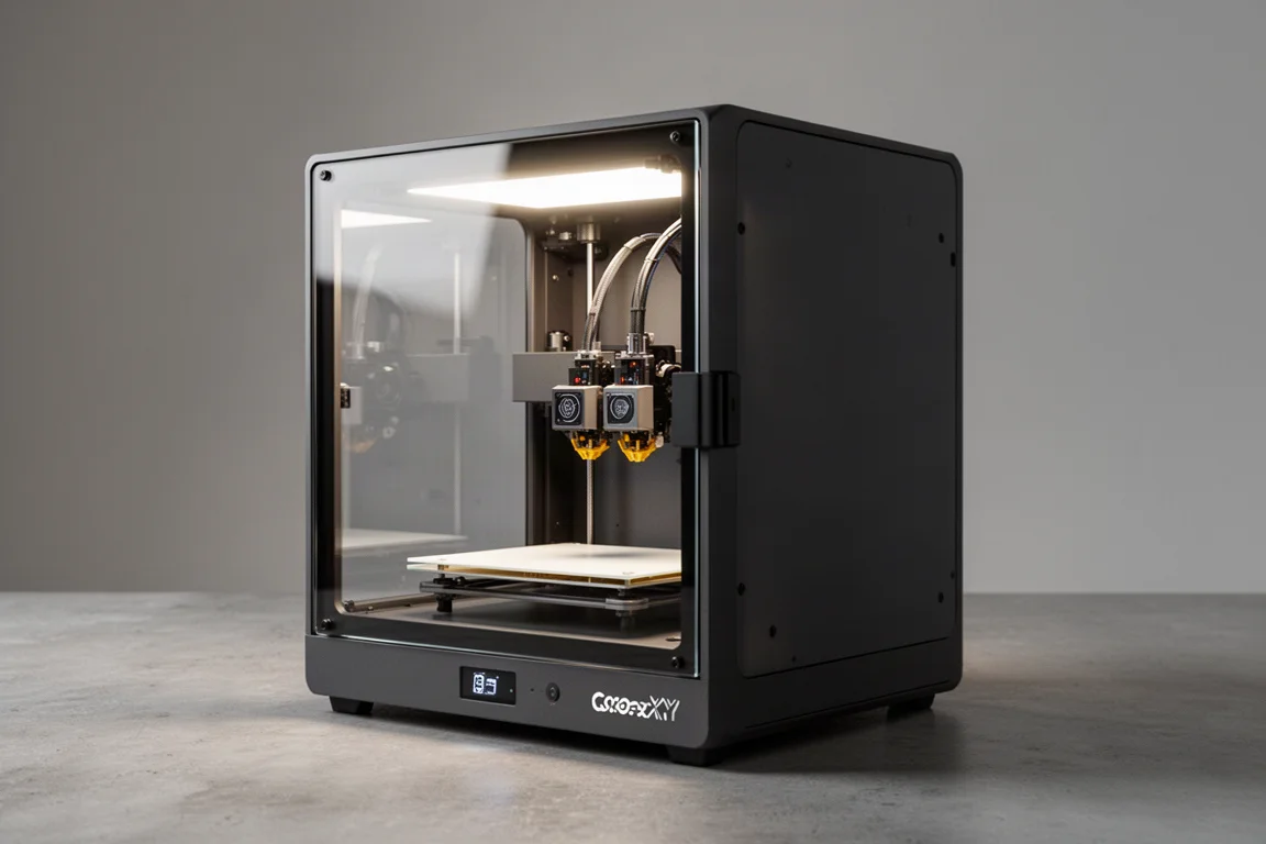 Bambu Lab X2D enclosed 3D printer with lit chamber and dual print head