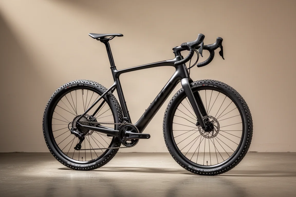 Green Basso Palta 3 gravel bike with integrated cockpit on a neutral studio backdrop
