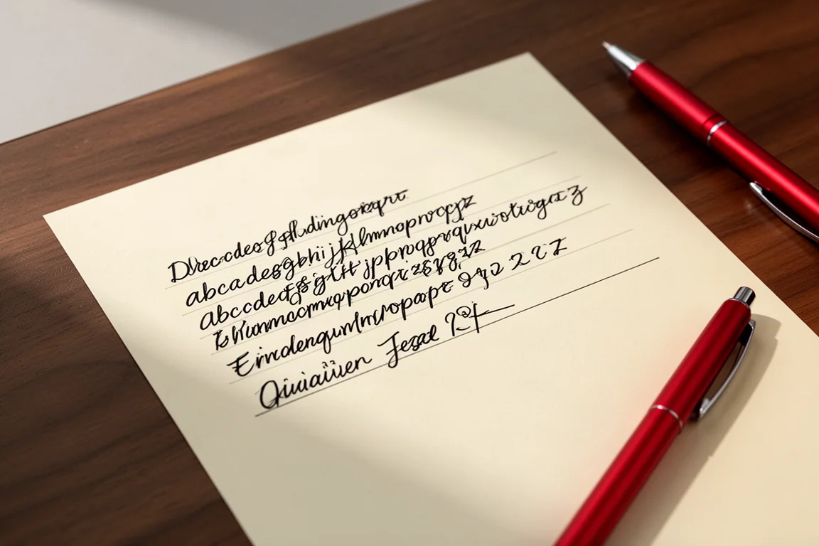 Campione di scrittura a mano con inchiostro nero a sfera su carta color crema