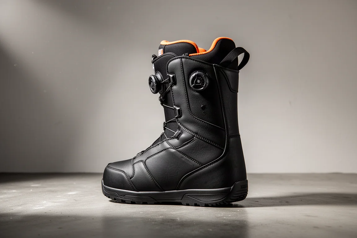 Black Bataleon Acid BOA snowboard boot with dual dial closures on concrete surface