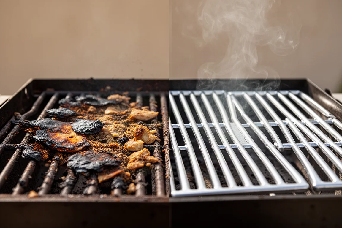 Before and after comparison of a cleaned grill grate