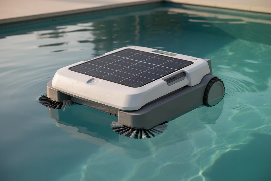 Beatbot iSkim Ultra robotic pool skimmer floating on turquoise pool water