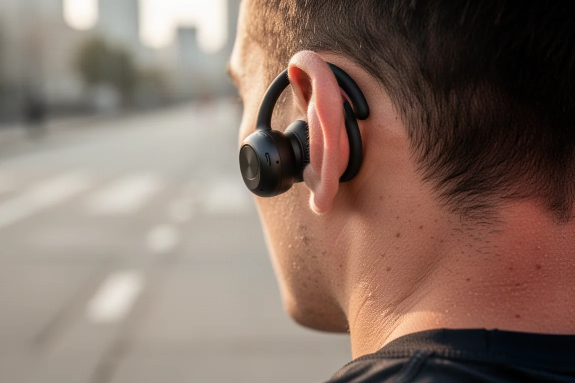 Un corridore sistema la cuffia con l'ala prima di partire per la corsa mattutina