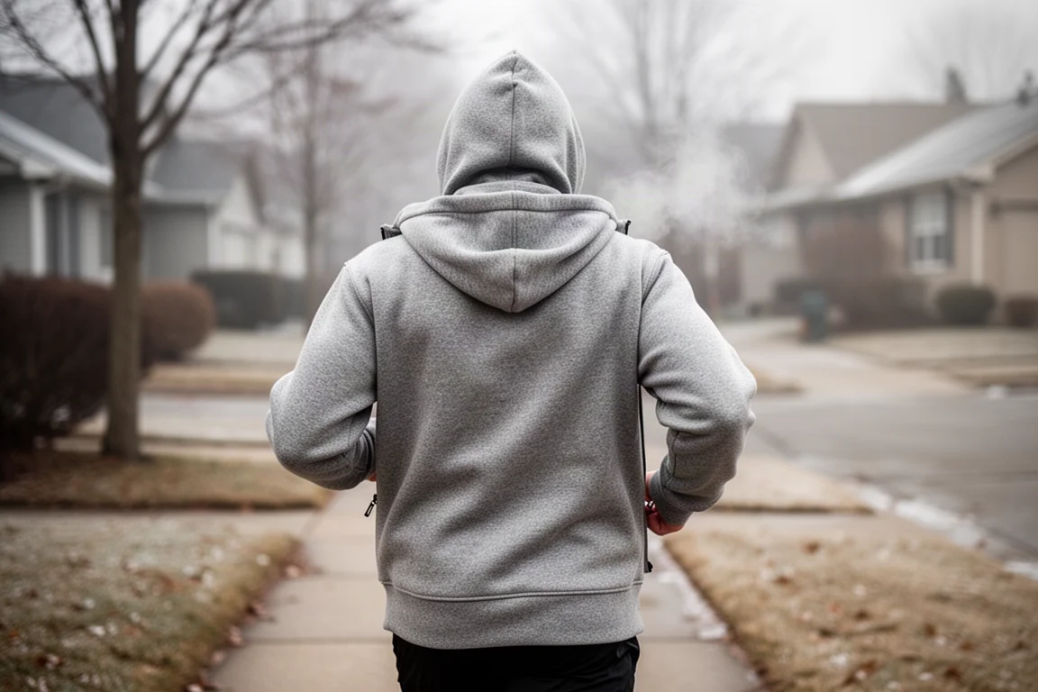 Un coureur remonte une veste à capuche épaisse avant une course par un matin froid