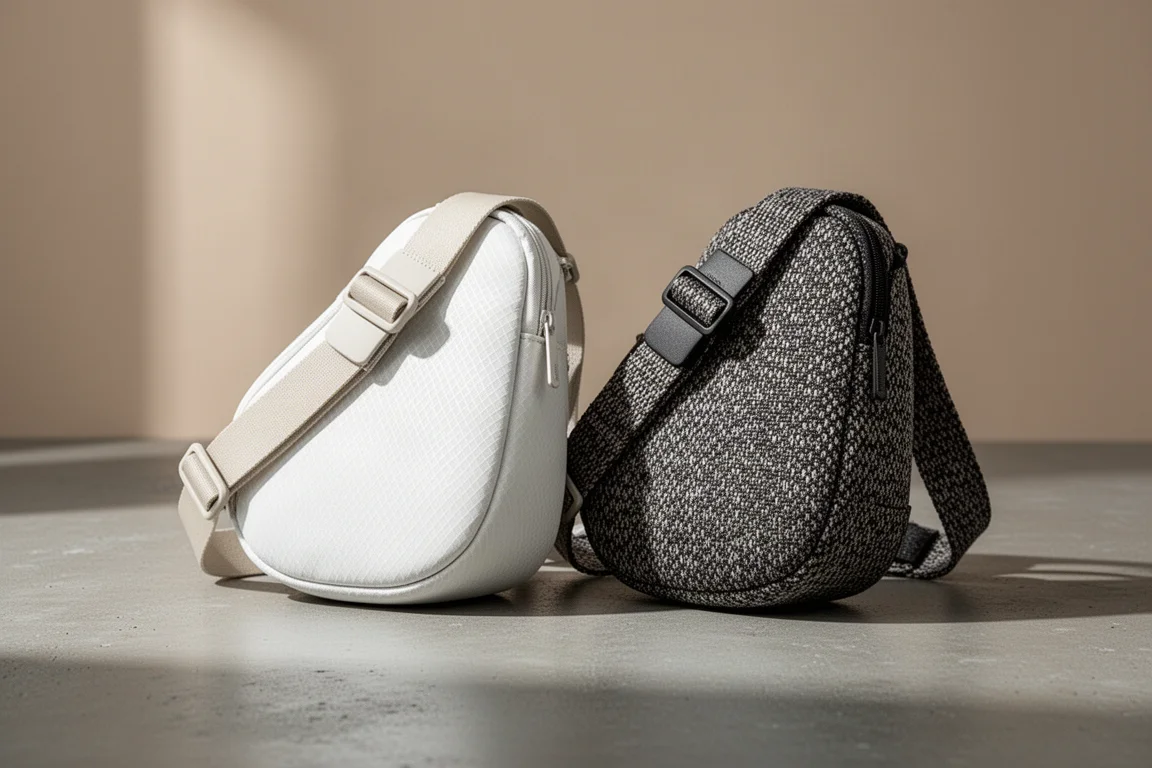 Bellroy Light Sling e Mini Sling affiancati su una superficie di cemento