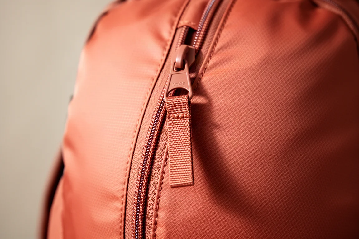 Close-up of the side-access laptop compartment zipper on the backpack
