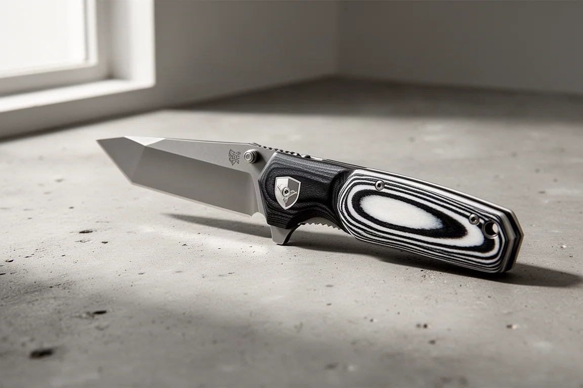 Benchmade Tengu 601 folding knife open on a concrete surface
