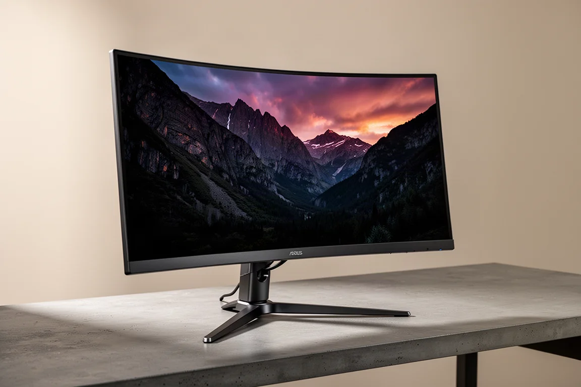 BenQ EX271QZ 電競螢幕置於桌上，顯示生動的風景畫面