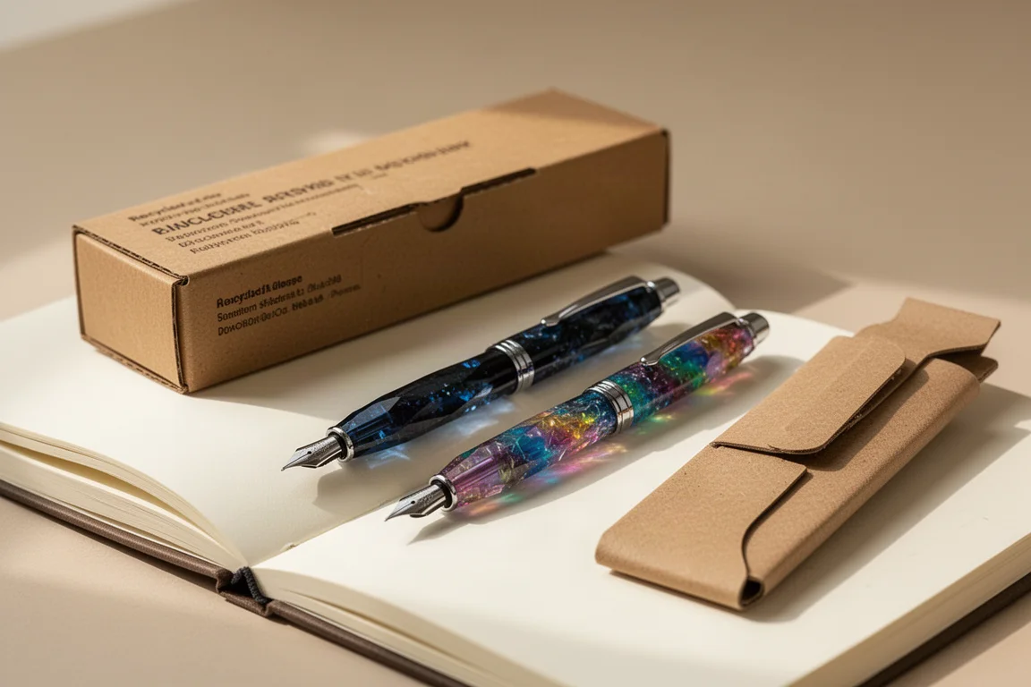 Two faceted fountain pens on an open notebook during everyday writing
