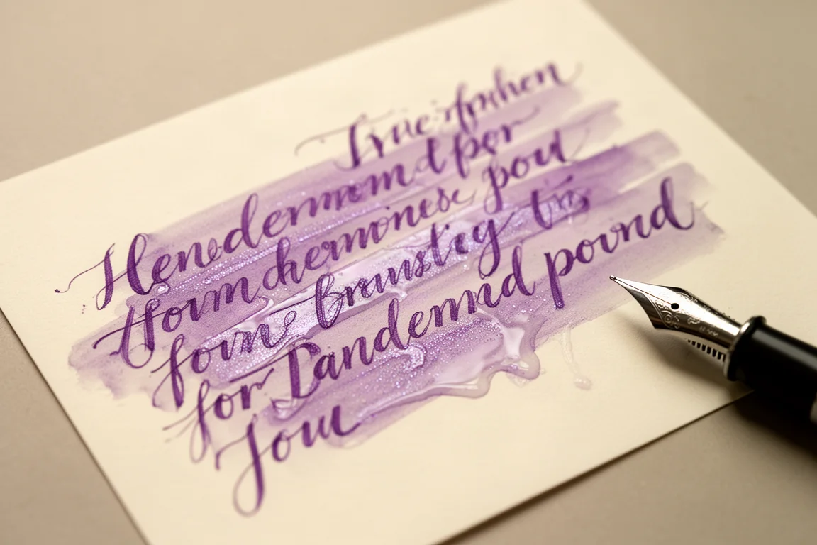 Handschriftliche Seite, geschrieben mit einer Broad-Feder in violetter Tinte