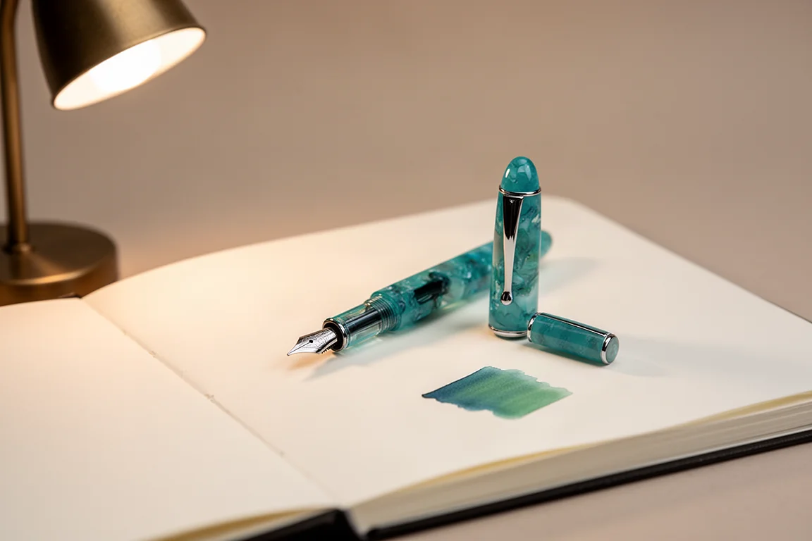 Petit stylo-plume de poche posté sur un carnet pendant une séance d'écriture