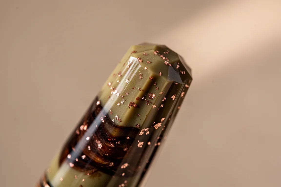 Close-up of a fluted fountain pen cap catching the light