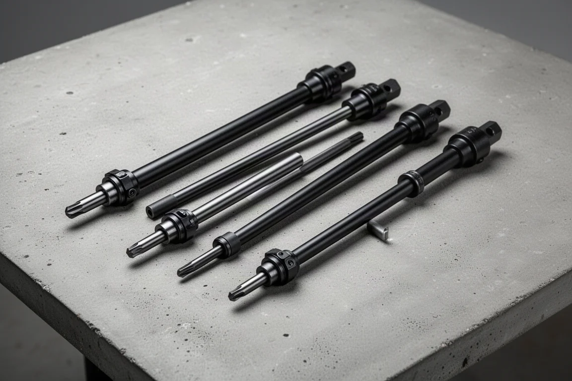 Four long bit holders arranged in parallel on a concrete surface