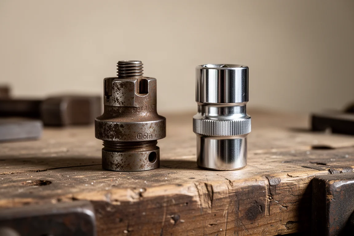 Adaptateur de douille vintage fabriqué aux États-Unis à côté de son équivalent moderne
