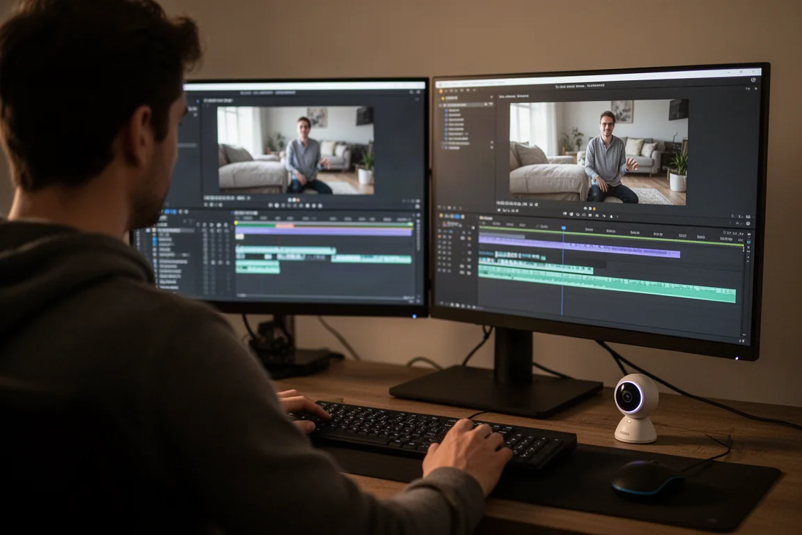 Persona editando material de 360 en una estación de trabajo de escritorio