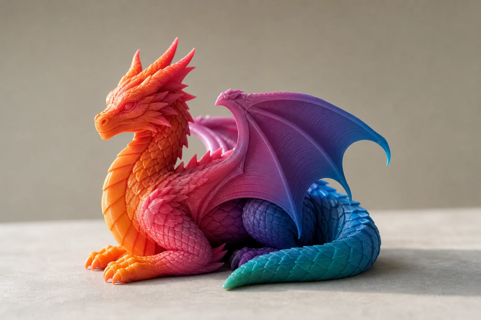 Objet imprimé en 3D multicolore montrant des transitions de couleurs vives et des couches