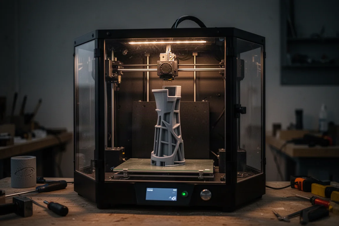 Grootformaat 3D-printer die een groot functioneel onderdeel print in een werkplaats