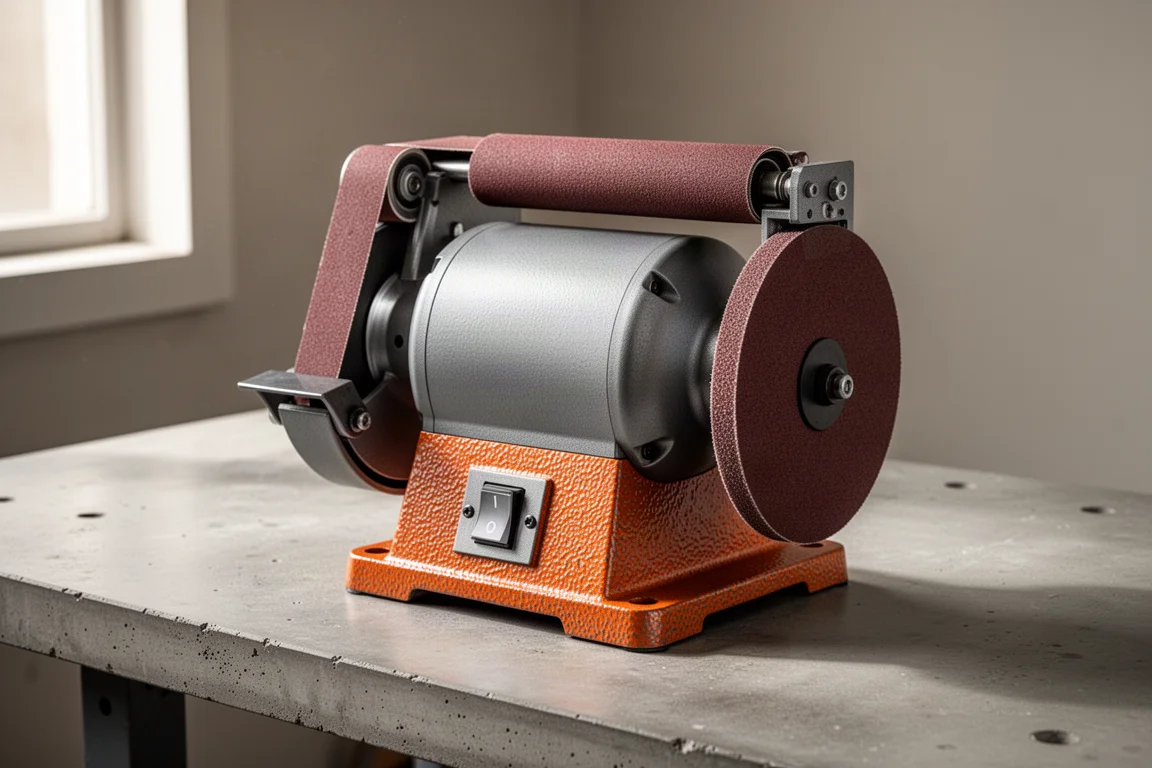 Benchtop 4x36 belt and 6-inch disc combination sander on a workshop bench
