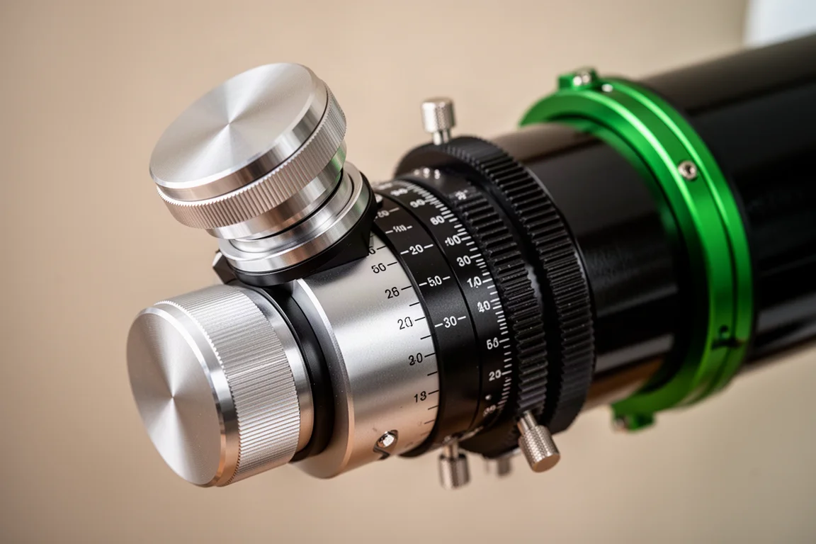 Nahaufnahme eines ruhig laufenden Dual-Speed-Auszugs mit angesetztem Field Flattener