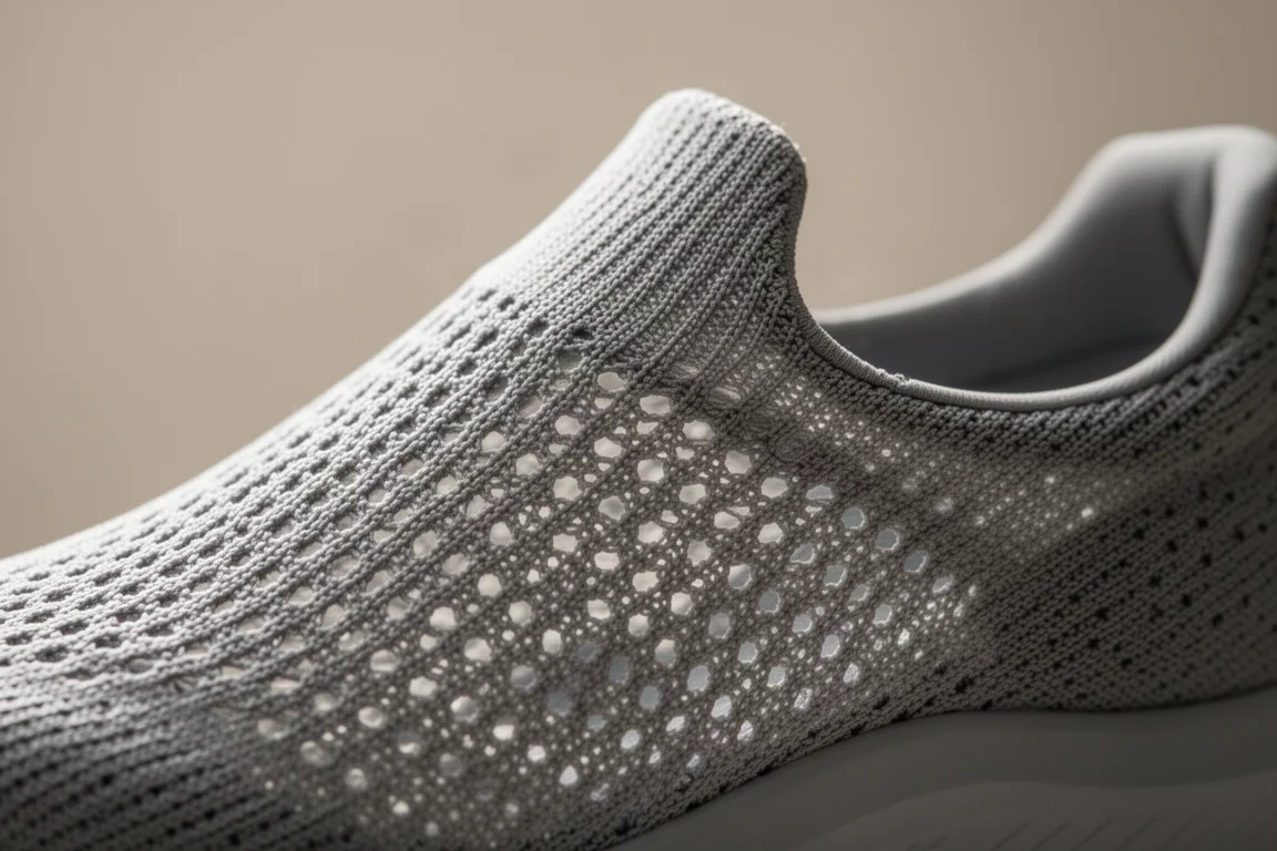 Breathable running shoe upper with visible airflow mesh texture