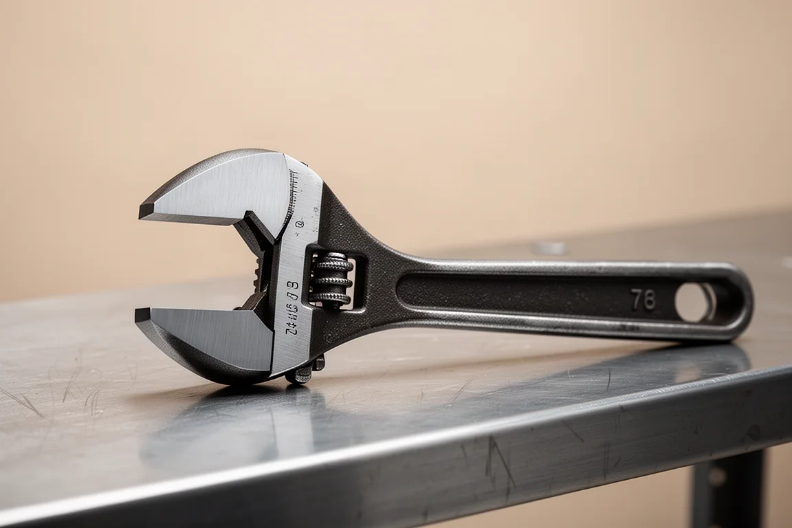 Wide-mouth adjustable wrench jaws opened fully showing large capacity