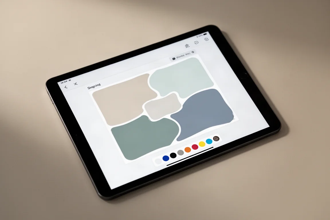 Tablet screen showing a simple tap-to-fill coloring page with limited options