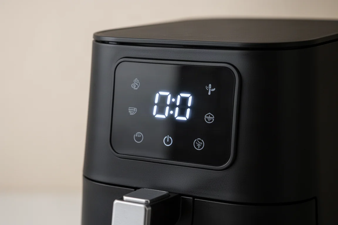Close-up of intuitive digital control panel on a modern air fryer