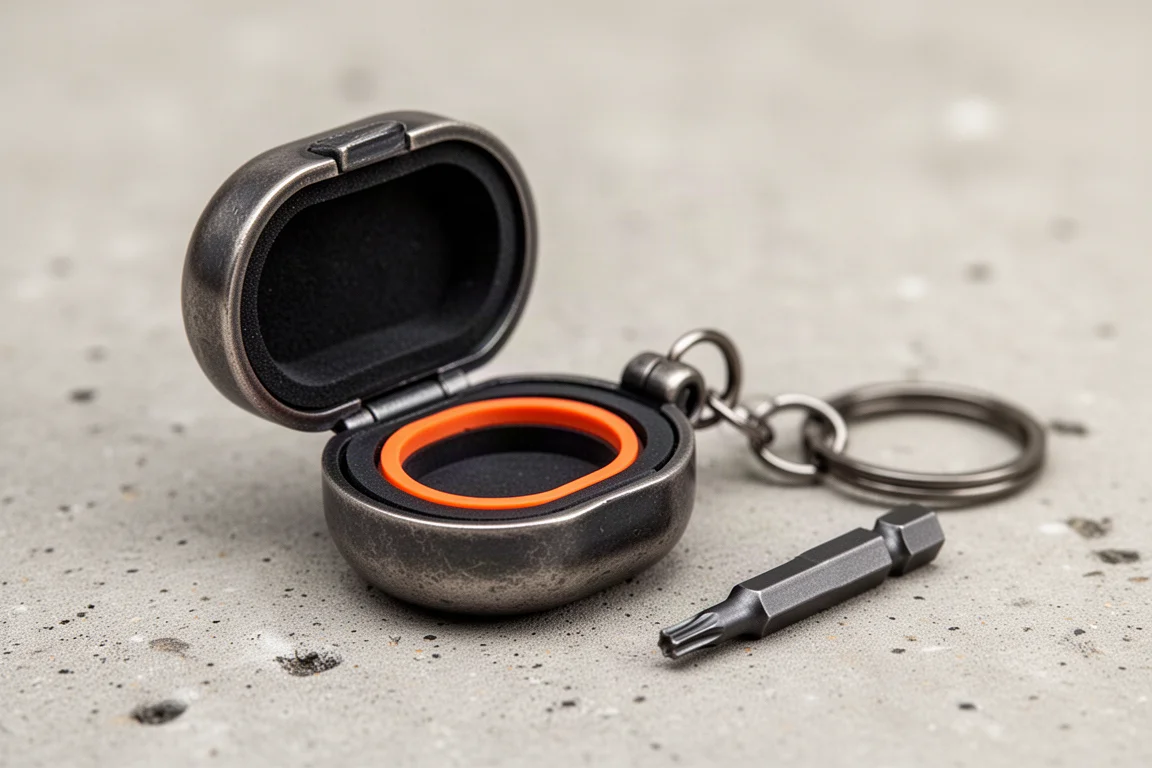 Afgedichte robuuste capsule-hoes met schroeven en zichtbare oranje o-ring