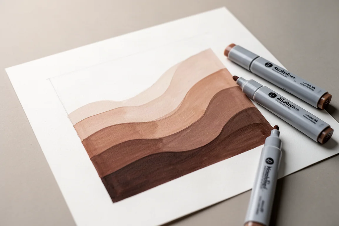 Illustrazione a marker ad alcol in corso con sfumature sfumate su carta