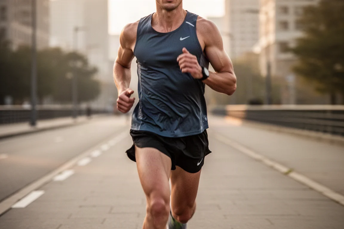 Runner moving at a steady pace along a quiet city path