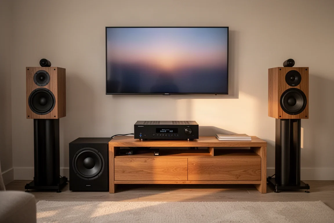 Wohnzimmer-Hi-Fi-Regal mit integriertem Verstärker, Subwoofer und Lautsprechern